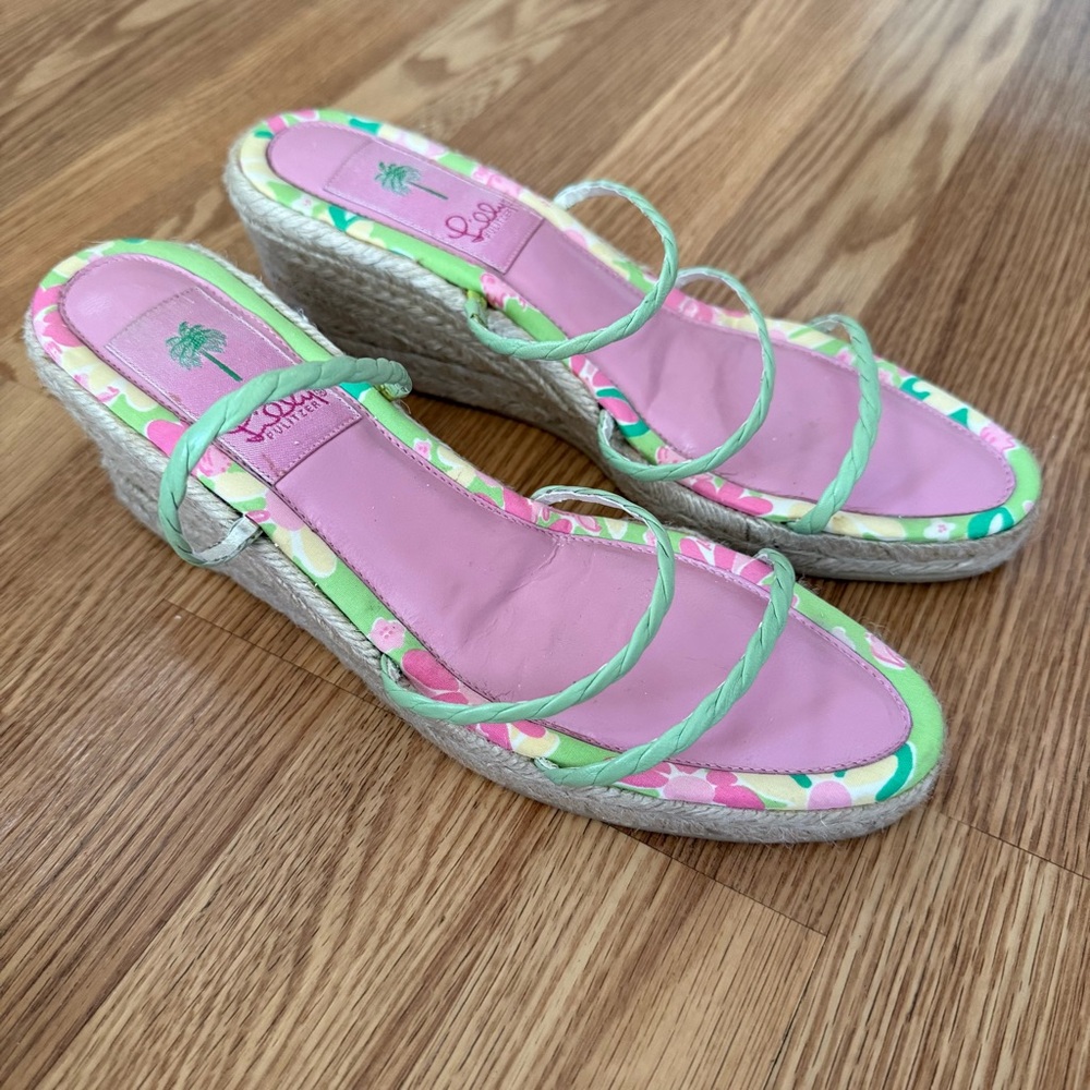 Lilly Pulitzer Woven Strappy floral Platform Wedge Sandals size‎ 8